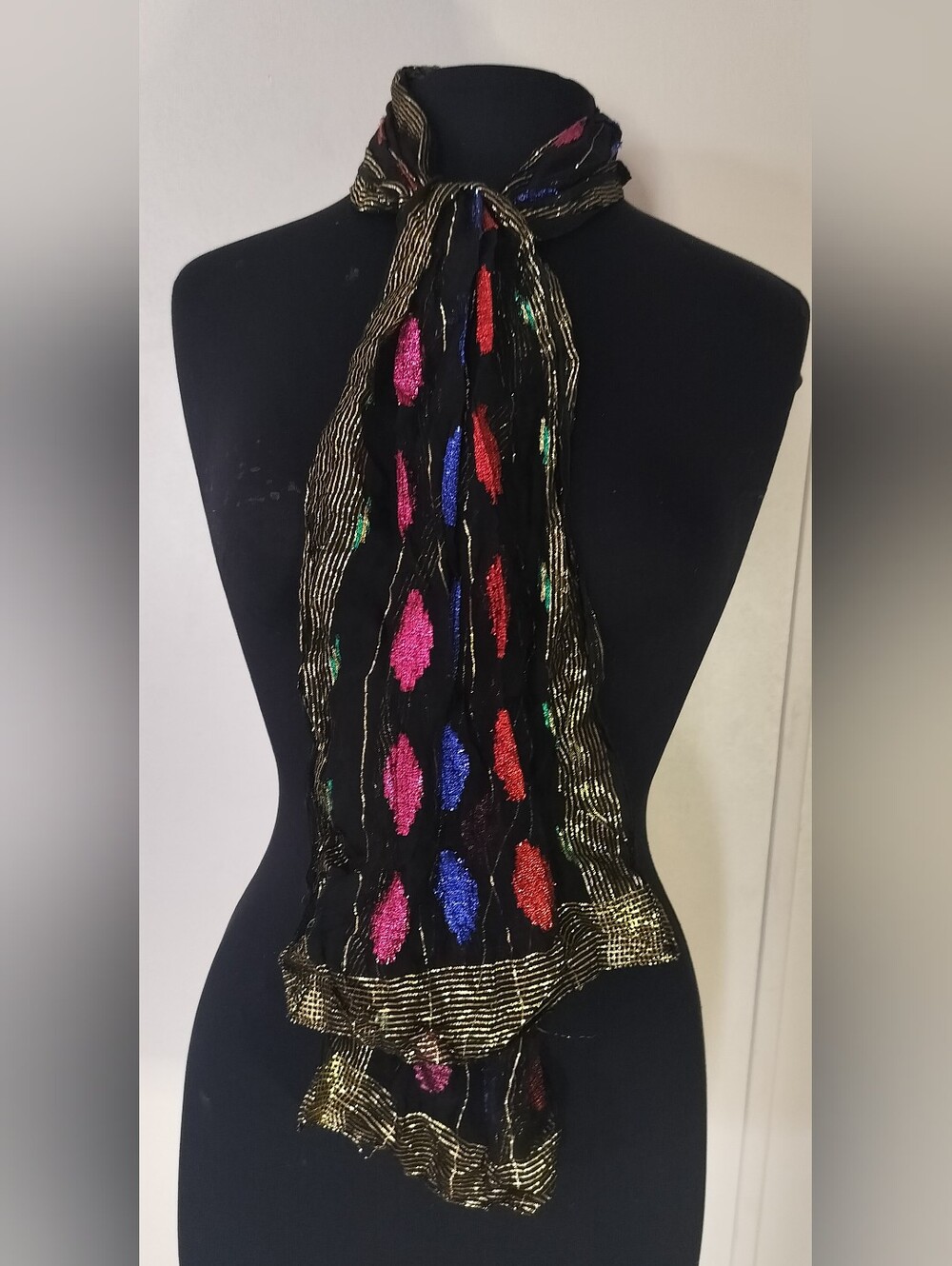 Black Metallic Accent Scarf with Multicolor Metallic Spots